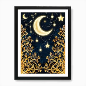 Night Sky With Stars And Moon 1 Art Print