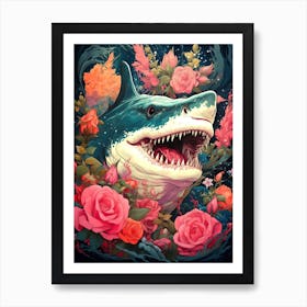 Shark With Roses Art Print