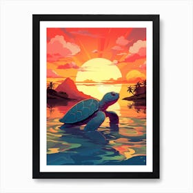 Flatback Turtle With Sunset Art Print