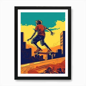 Skateboarding In Rio De Janeiro, Brazil Comic Style 3 Art Print