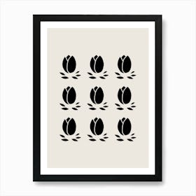 Tulips Floral Black And Beige Art Print