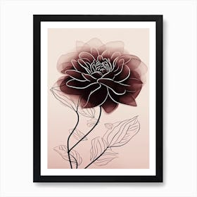 Dahlia Line Art Flowers Illustration Neutral 15 Art Print