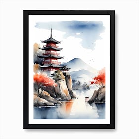 Watercolor Japanese Landscape Painting (25) Art Print
