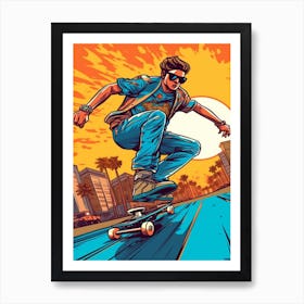 Skateboarding In Dubai, United Arab Emirates Comic Style 1 Art Print