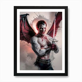 Bloody Male Vampire with Sword - Poster Art Art Print