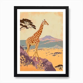 Gold Giraffe In The Landscape Watercolour Illustration 2 Art Print