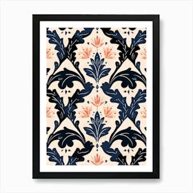 Blue And Pink Floral Pattern Art Print