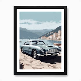 A Aston Martin Db5 In Amalfi Coast, Italy, Car Illustration 3 Art Print