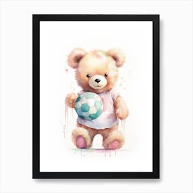 Volleyball Teddy Bear Painting Watercolour 2 Art Print