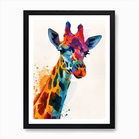 Giraffe Colourful Watercolour Face Portrait 2 Art Print