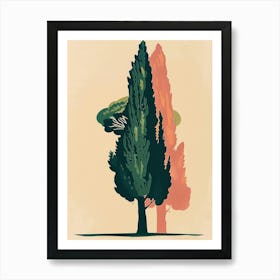 Cypress Tree Colourful Illustration 4 Art Print