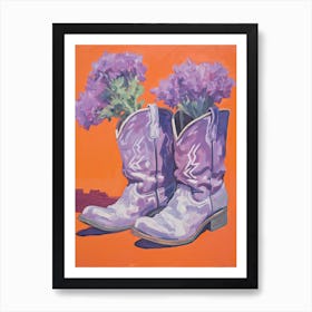 A Painting Of Cowboy Boots With Purple Lilac Flowers, Fauvist Style, Still Life 5 Art Print