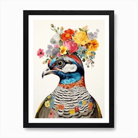 Bird With A Flower Crown Partridge 2 Art Print