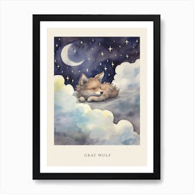 Baby Gray Wolf 2 Sleeping In The Clouds Nursery Poster Art Print