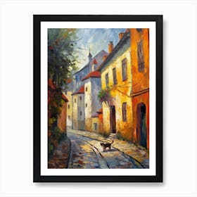 Painting Of A Street In Prague With A Cat 2 Impressionism Art Print