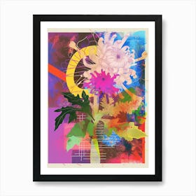 Chrysanthemum 2 Neon Flower Collage Art Print