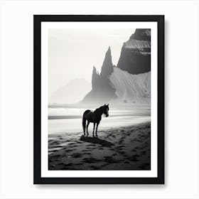 A Horse Oil Painting In Reynisfjara Beach, Iceland, Portrait 2 Art Print