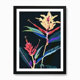 Neon Flowers On Black Celosia 2 Art Print