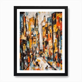 Painting Of A Barcelona With A Cat In The Style Of Abstract Expressionism, Pollock Style 3 Art Print