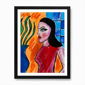 Woman In Red Dress Art Print