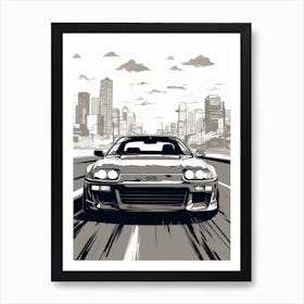 Toyota Supra City Skyline Line Drawing 3 Art Print