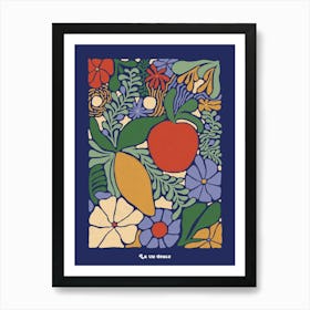 La vie douce, flowers and fruits colorful mix blue Art Print