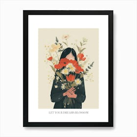 Let Your Dreams Blossom Poster Spring Girl With Red Flowers 2 Art Print