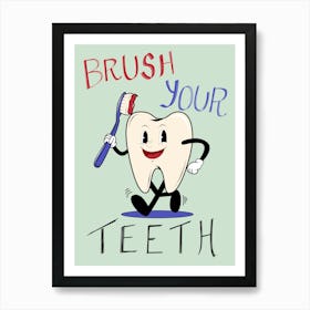 Brush Your Teeth Retro Cartoon Bathroom Art Print