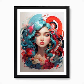 Beautiful Girl With Blue Hair Art Print