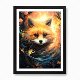 Fox In The Water Art Print