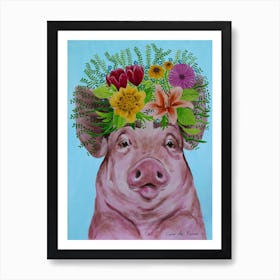 Frida Kahlo Pig Blue & Pink 1 Art Print