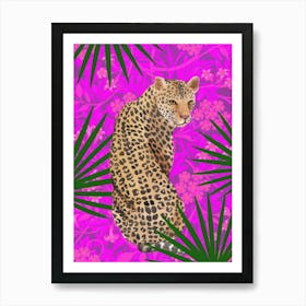 Leopard On Pink Background (William Morris) Art Print