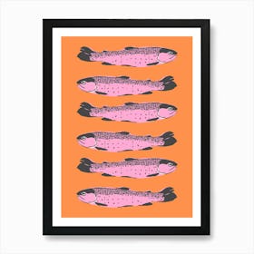Pink Sardines On a Orange Background Print Art Print