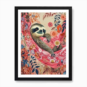 Floral Animal Painting Sloth Art Print