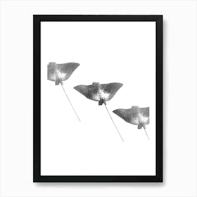 Abstract Spotted Eagle Ray Black and White Minimalist Boho Oceanic Art Print Art Print