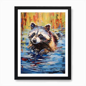 A Raccoon Swimming In River In The Style Of Jasper Johns 2 Art Print