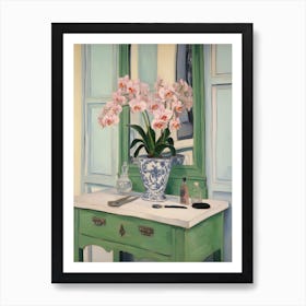 Bathroom Vanity Painting With A Orchid Bouquet 1 Art Print