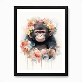 Gorilla Art With Flowers Watercolour Nursery 6 Art Print