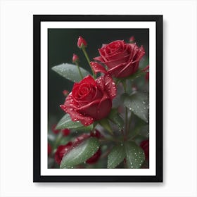 Red Roses At Rainy With Water Droplets Vertical Composition 67 Art Print