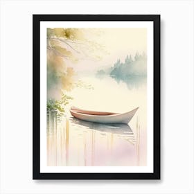 Canoe On Lake Water Waterscape Gouache 1 Affiche