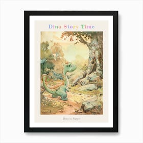 Cute Dinosaur In The Wood Storybook Style Poster Art Print