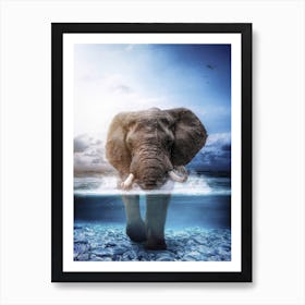 Elephant In The Sea Art Print