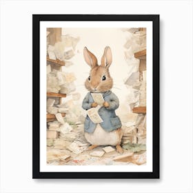 Bunny Collecting Stamps Luck Rabbit Prints Watercolour 2 Art Print