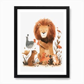 African Lion Interaction With Other Wildlife Clipart 1 Art Print