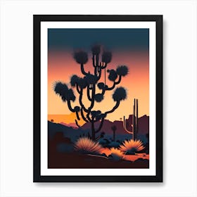 Joshua Tree At Dusk In Desert Retro Illustration (1) Art Print