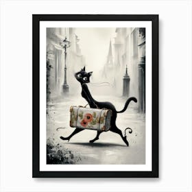 Cat Carrying Suitcase Art Print