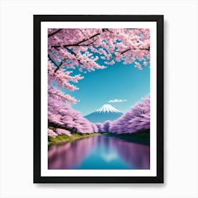 Cherry Blossoms In Japan Mount Fuji Japan Beautiful Lake Landscape 3 Art Print