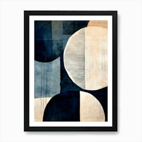 Contrast Abstract Circles. Dark Blue and Beige Art Print