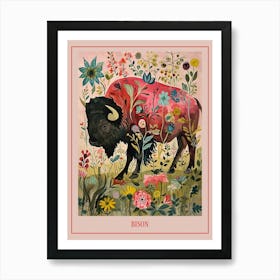 Floral Animal Painting Bison 2 Poster Art Print