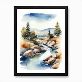 Landscape River Watercolor Painting (2) Art Print